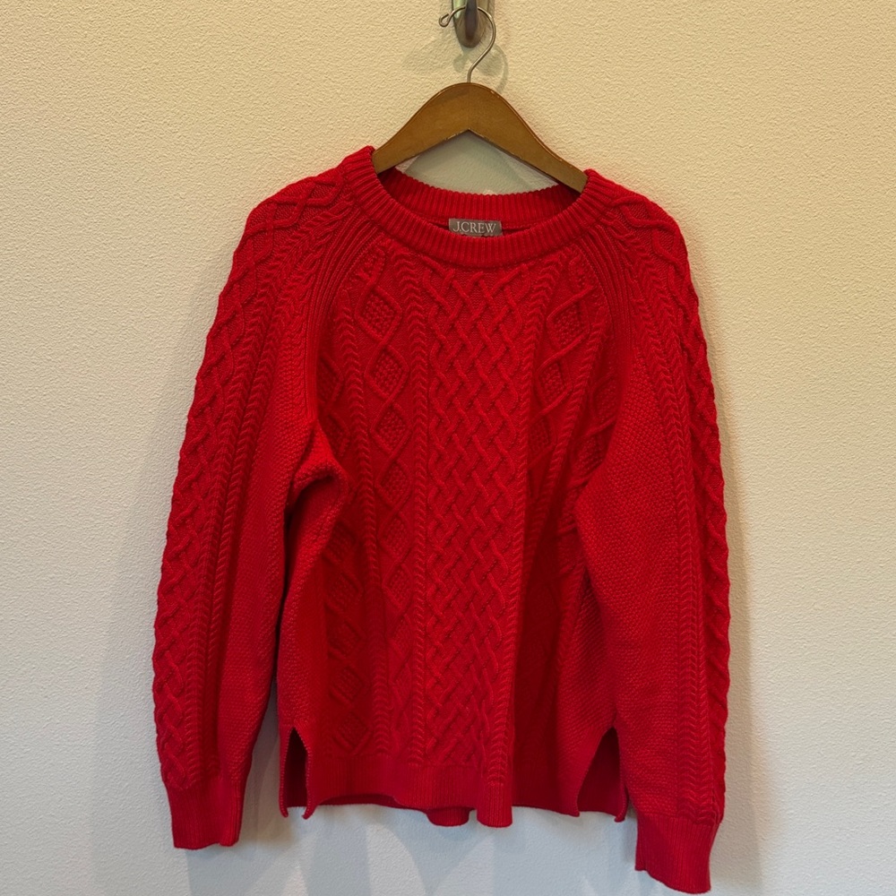 J. Crew Vibrant Red Cable Knit Sweater